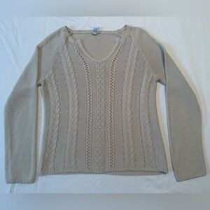 GAP Women's Light Tan V-Neck Cable Knit Sweater